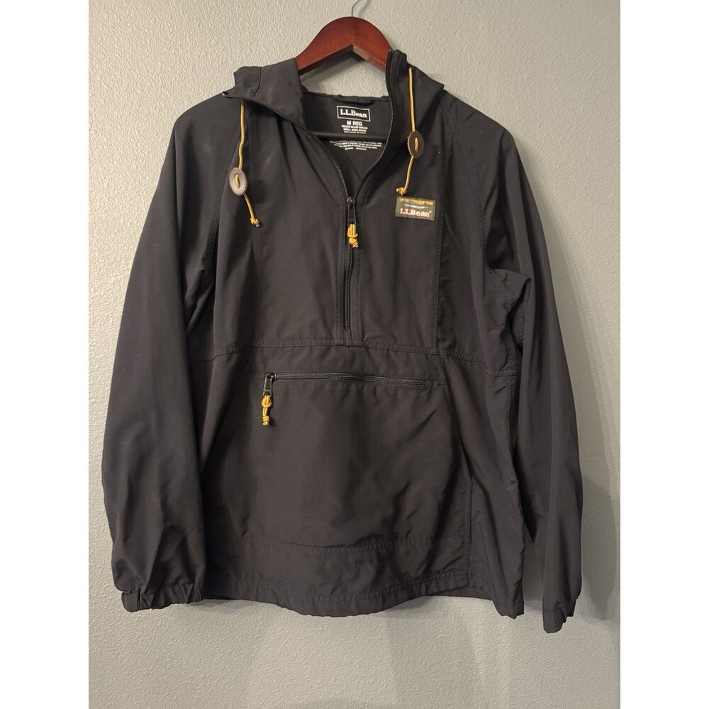 L.L.Bean Women's Dark Navy Hooded Anorak Jacket Drawstring Logo Zip M Regular